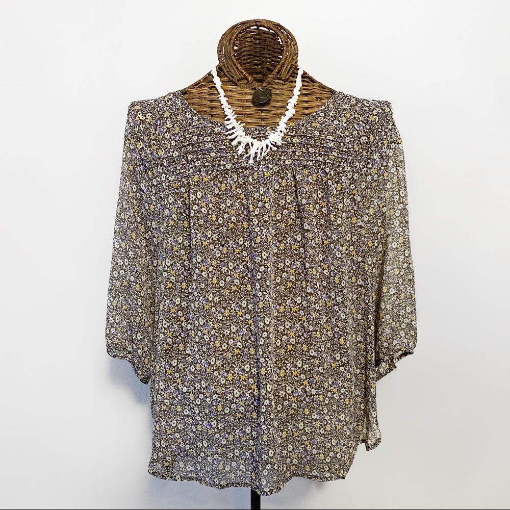 Lauren Conrad Pintuck Peasant Semi-Sheer Top NWOT